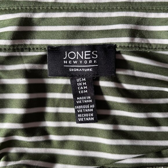 Jones New York Non-Iron Green Striped Blouse - Size M/L - Picture 6 of 11